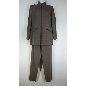 Shanghai Tang Pant Jacket 2 Pc Set Women 10 Plaid Silk Designer Luxury Oriental